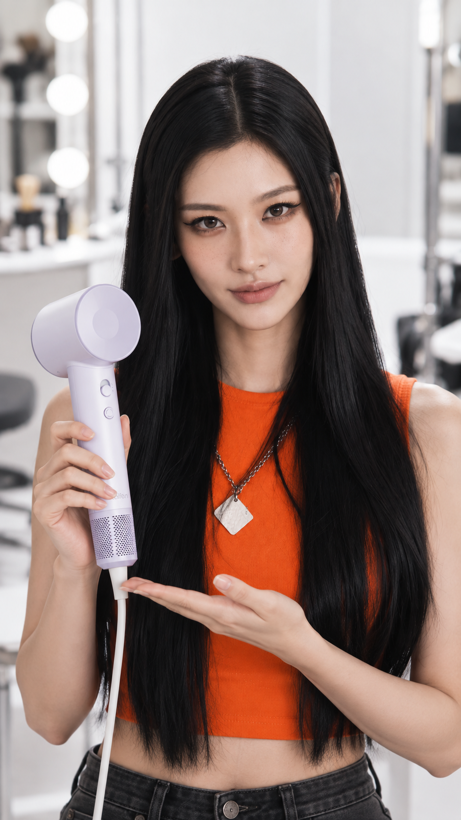 持吹风机的品牌数字人照片